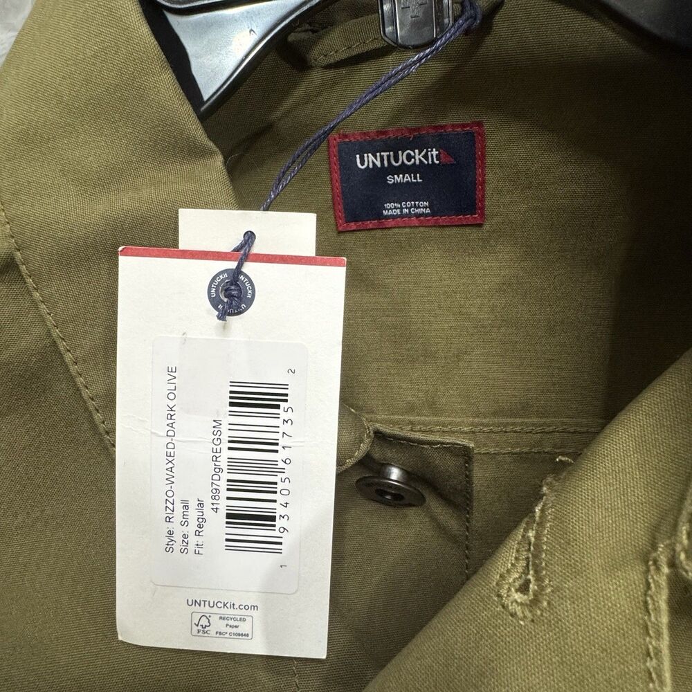 UNTUCKIT Men's Small Olive Green Rizzo Waxed Lightweight Utility Jacket New Tags - Picture 6 of 7